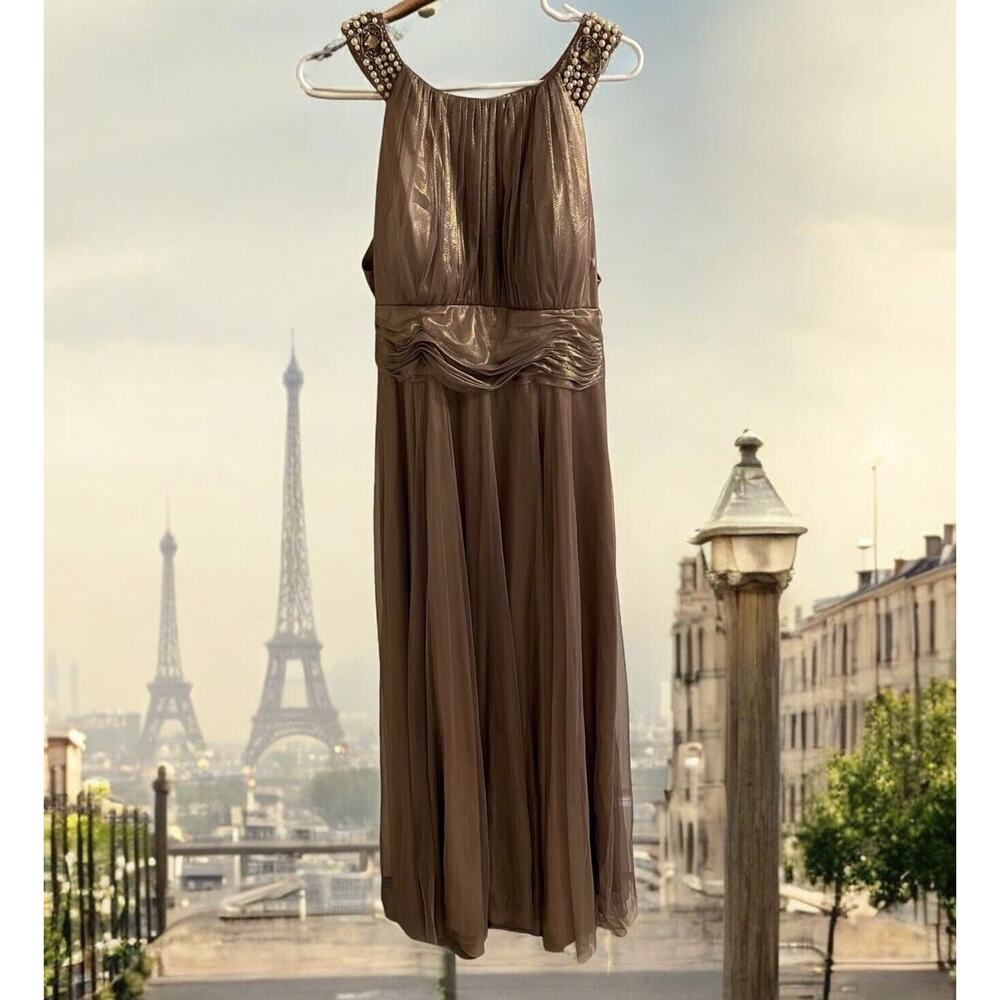 Davids Bridal Dress Womens SIZE 16 Bronze Sleeveless Beaded Embellished Wedding